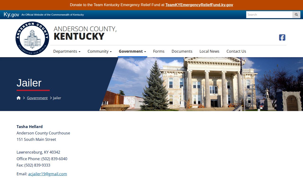 Official Anderson County Jailer contact page