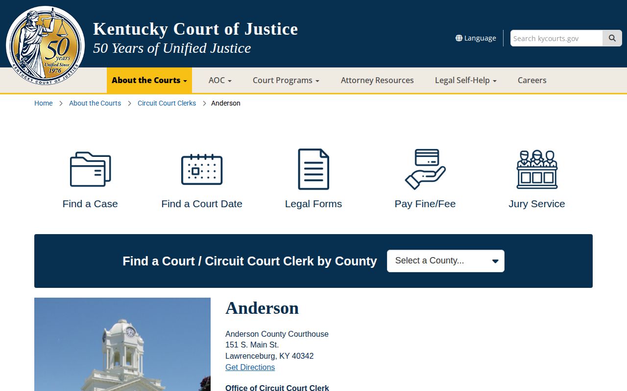Anderson County Court of Justice contacts and records page